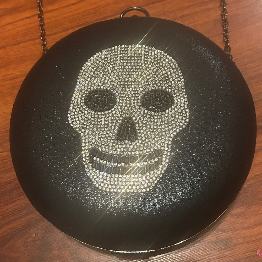 Alessia Iced Skull Circle Pill Box Chain Crossbody Bag Bling